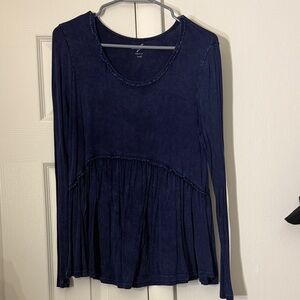 Deep Blue Long Sleeve Blouse
